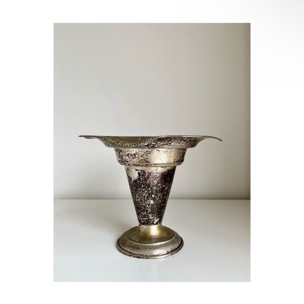 Antique Silver Metal Vessel / Object / Vase / Accent